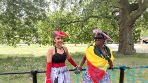 Visitors look the part in special dresses made for VE Day celebrations