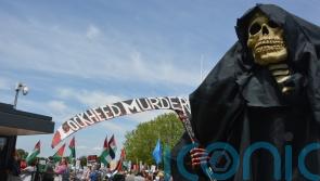 Pro-Palestine protesters demonstrate against supply of F-35 parts to Israel