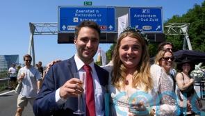Couples tie the knot during a festival on an Amsterdam ring road