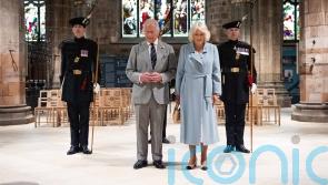 Charles and Camilla attend service to dedicate memorial stone to the late Queen