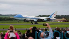 US President Donald Trump arrives in Scotland