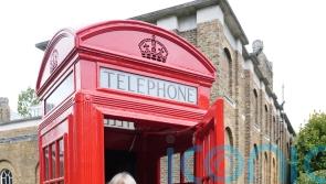 Queen bundles into phone box with schoolchildren as she visits gallery