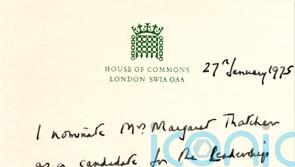 Margaret Thatcher’s 1975 Tory leadership nomination paper found in forgotten box