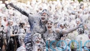 Students let loose with shaving foam for Raisin Monday in St Andrews
