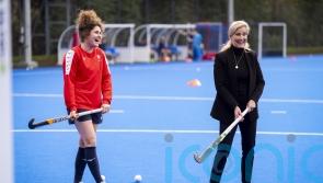 Sophie takes a shot at goal as she shows off hockey skills