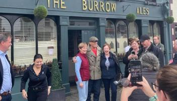 Bruce Springsteen meets locals outside The Burrow pub in Rathangan last year 