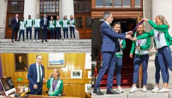 PICTURES: Irish athletes run rings around Taoiseach as he welcomes them home from Rome