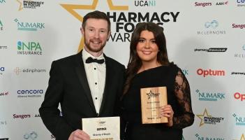 Shania O'Boyle with Stephen Craig from AAH Pharmaceuticals who presented her with her award.