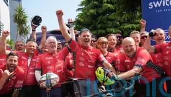 Celebrities and rugby stars complete cycle for MND research in Dublin