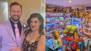 Simpsons fanatic who hid memorabilia from dates now engaged to fellow fan and will wear themed accessory on wedding day