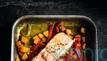 Clare Mosley’s spicy salmon and butternut squash traybake