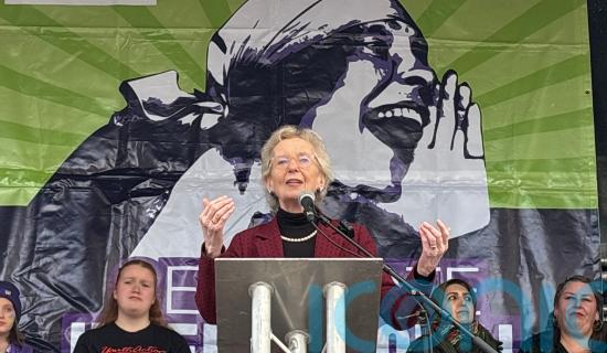 Former Irish president condemns US &lsquo;attacks on truth&rsquo; during women&rsquo;s day rally