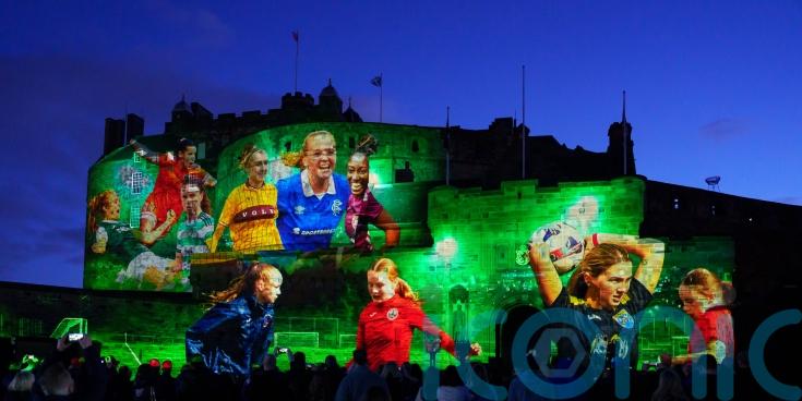 Edinburgh Castle lights up with images of female footballers