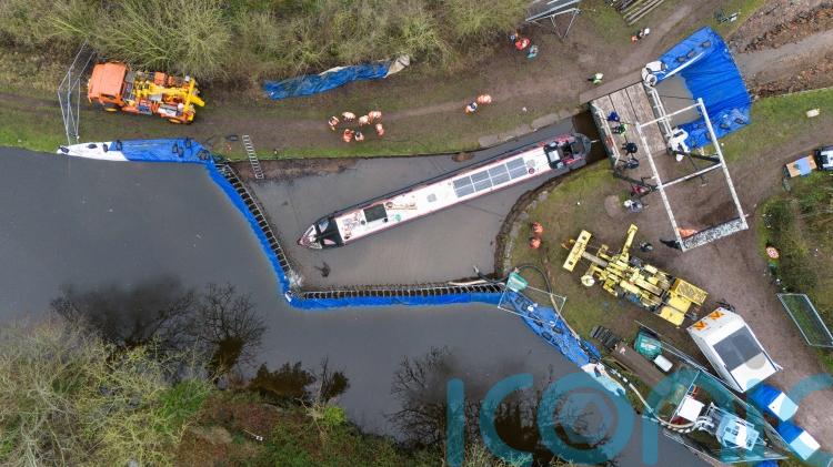 First of three stranded narrow boats refloated after Shropshire canal breach