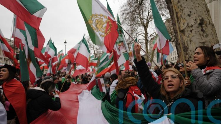Demonstrators march through London in protest against Iranian regime