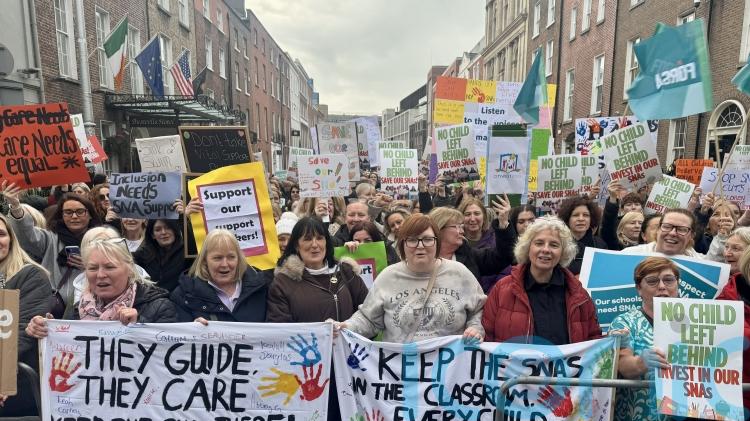 Special needs assistants protest outside Leinster House demanding &lsquo;job security&rsquo;