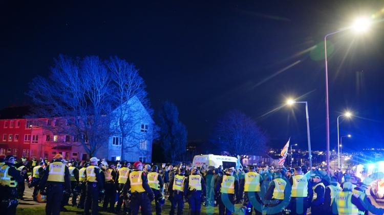 Anti-immigration demonstration outside block of flats after Calder incident