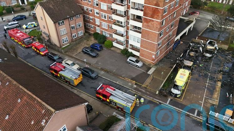 Dramatic footage shows the moment ambulance explodes in Golders Green