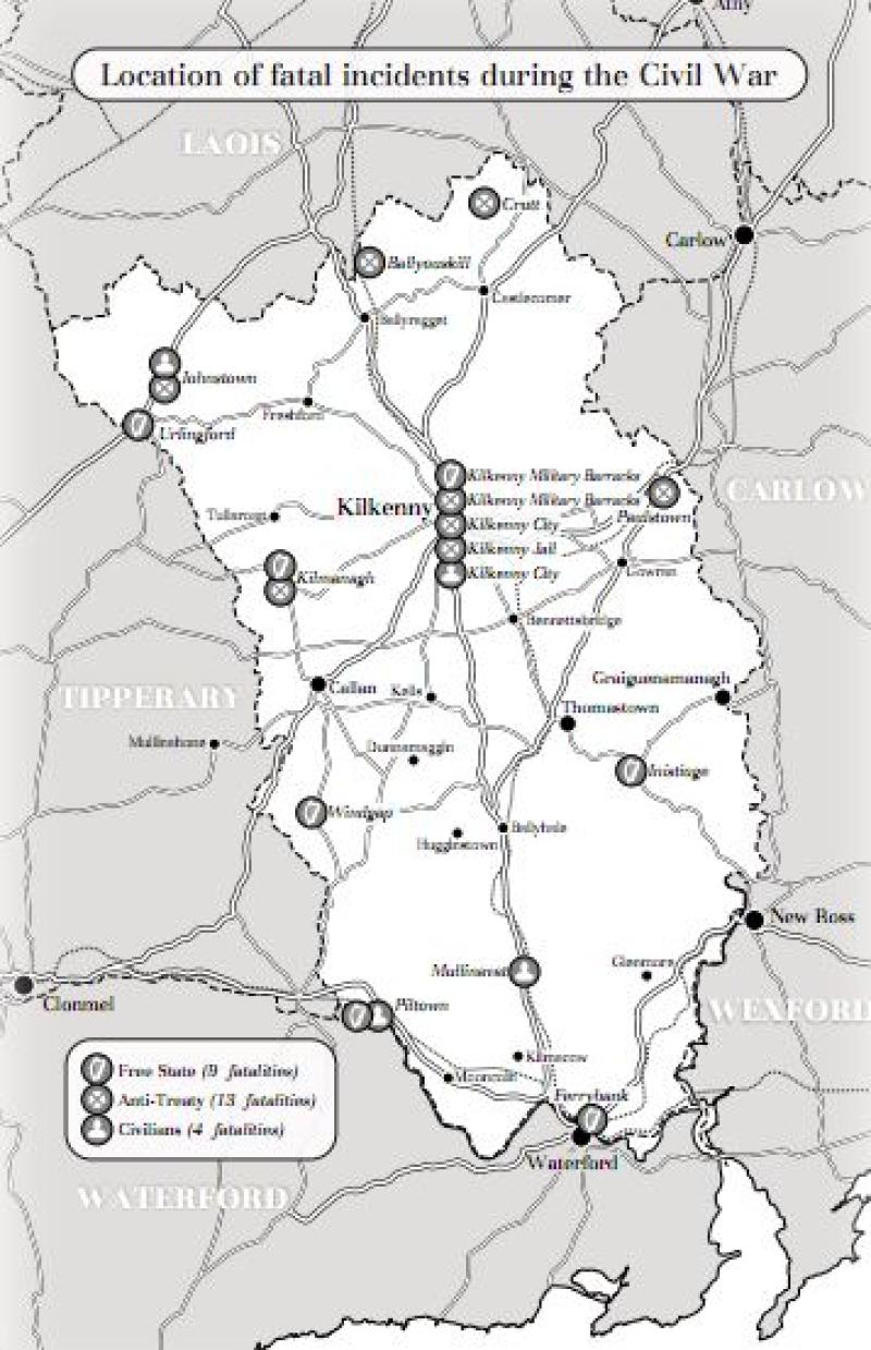 Map of Civil War fatalities in Kilkenny