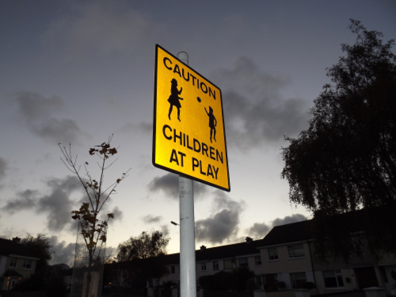 Caution children at play sign