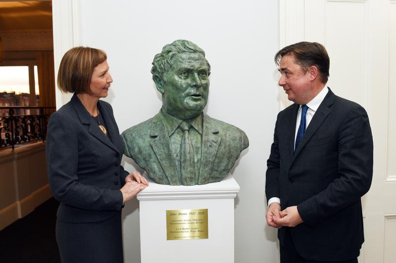 Bust of John Hume is unveiled at Irish Embassy in London