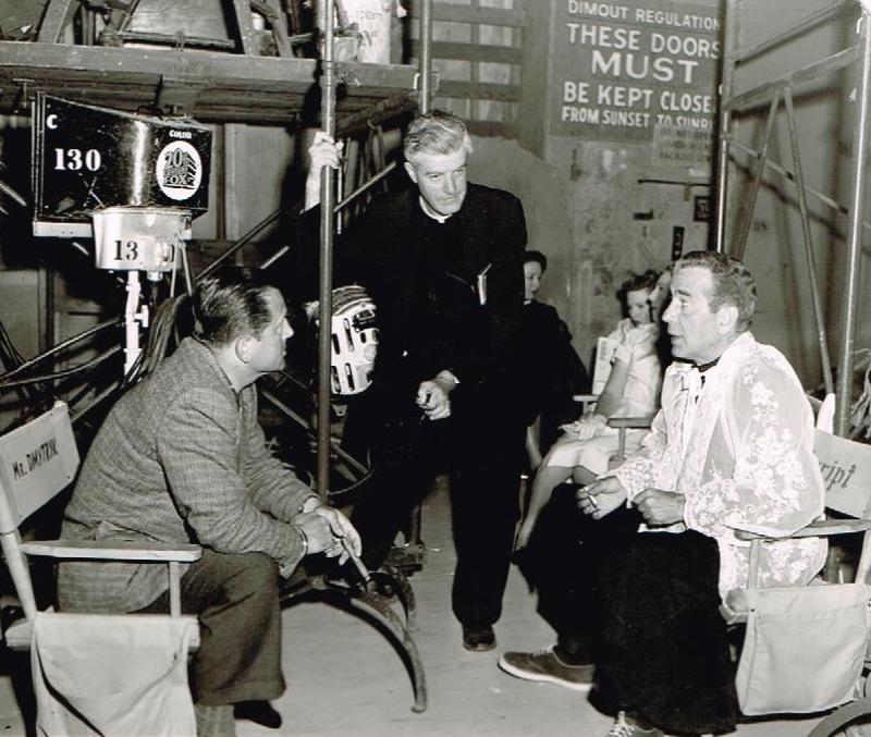 Fr Tony O'Doherty with Edward Dmytryk and Humphrey Bogart on the set of The Left Hand of God