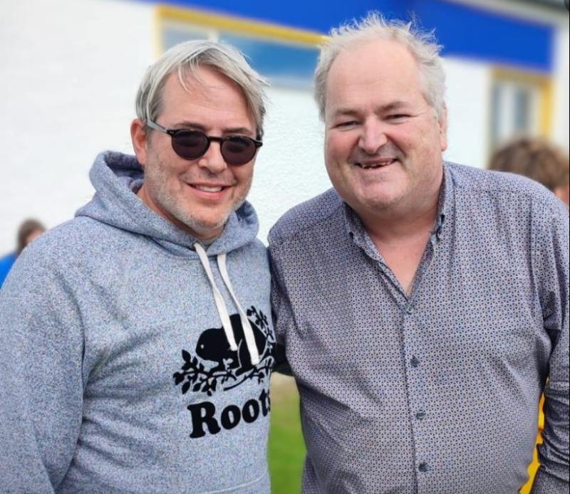 Matthew Broderick and Martin McFadden cheer on the Kilcar side