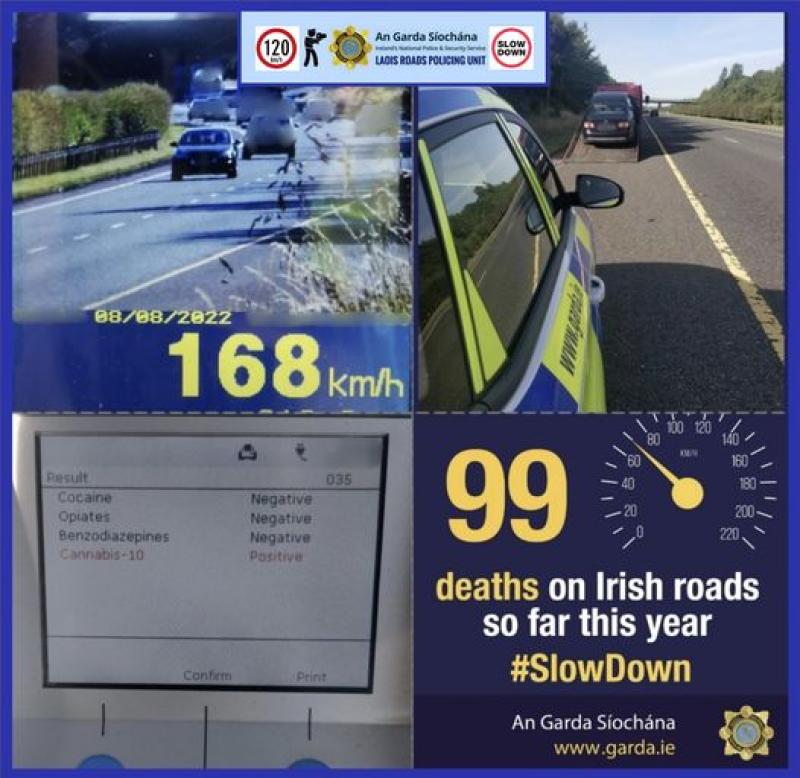 Uninsured learner caught at 168kph in Laois tests positive for cannabis