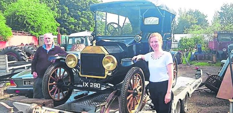 Eamonn Creamer, who lovingly restored the Ford Model T that transported Michael Collins through the highways & byways of County Longford, pictured with Déirdre Orme