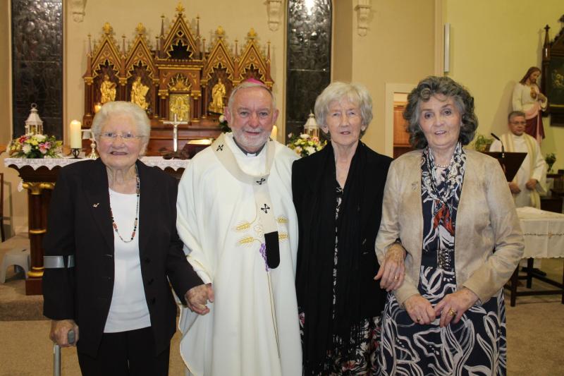 Breeda Maher, Alma Ryan and Imelda Ryan pictured with the Archbishop of Cashel and Emly, Archbishop Kieran O’Reilly following the presentation of Benemerenti medals for long service to St Cataldus Chu