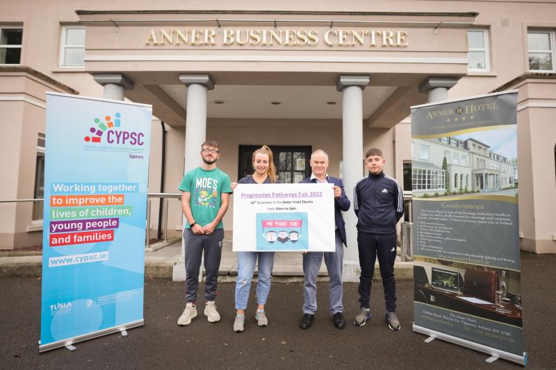 At the launch of the inaugural Progressive Pathways Fair were Jane Dunne of Naomi&rsquo;s Caf&eacute;, Thurles, Craig Doyle Carroll and Johnny Delaney from Knockanrawley Resource Centre with CYPSC Coordinator Ruai