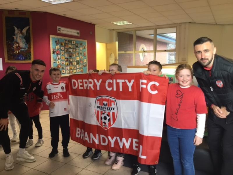 FAI CUP: St John's PS enjoyed a special visit from two Derry City players