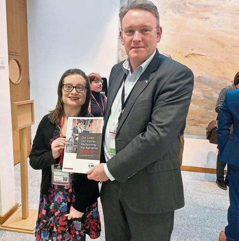 Claire Kenny from Carrickedmond representing ILMI pictured with Senator Micheal Carrigy after addressing the Joint Oireachtas Committee on Arts, Culture, Media, Sports and Tourism.