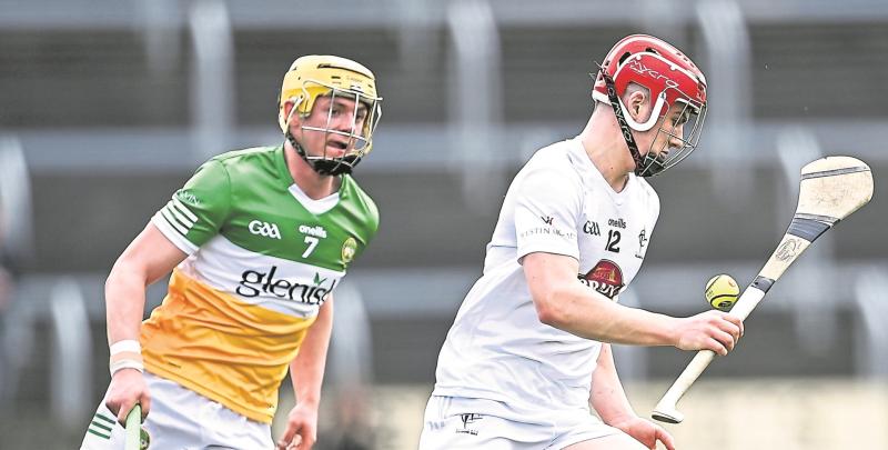 Cian Boran of Kildare in action against Adrian Cleary of Offaly during the AHL Division 2A Final in Portlaoise, Laois.
