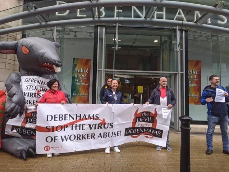  Debenhams workers taking their campaign to the Debenhams Store in the Foyleside Shopping Centre.