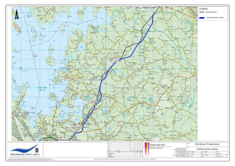 Longford and Westmeath County Councils reveal preferred route corridor for N55 Athlone to Ballymahon