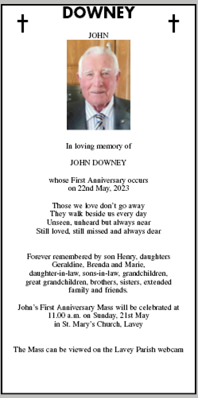 Memoriam - John Downey - 1st Anniversary