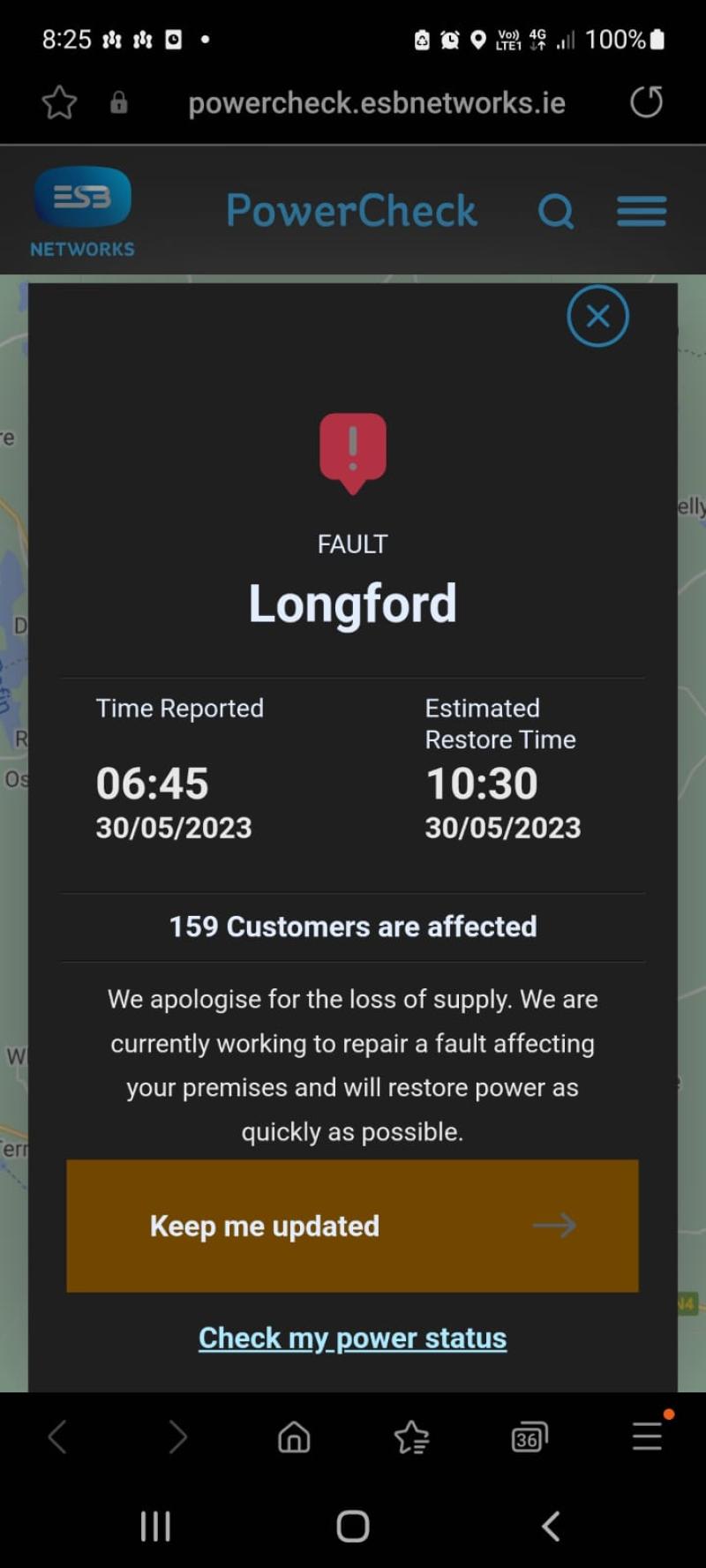 Power outage in Longford