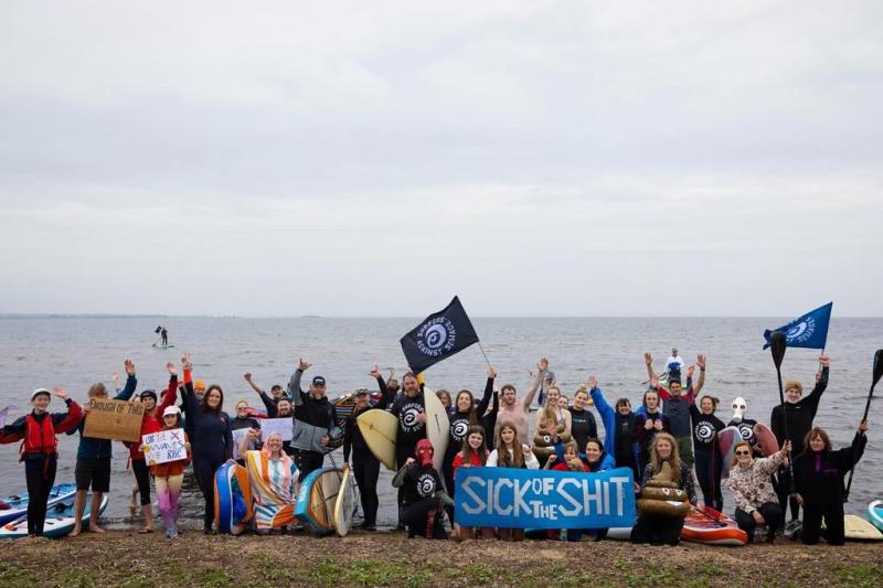 Protestors gathered at the Ballyronan Marina to voice opposition to the high levels of sewage discharge