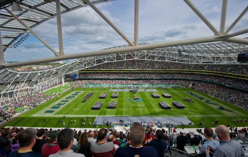 House of Waterford unveil trophies for today's College Football Classic at the Aviva Stadium