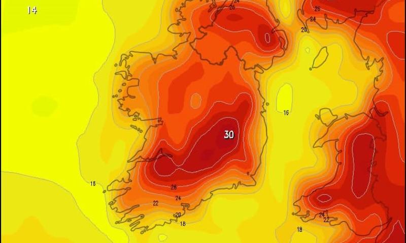 Offaly could record highest temperature in Ireland amid Met Éireann heat warning