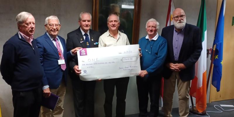 Cheque presentation following 25th anniversary event at Devoy Barracks, Naas 
