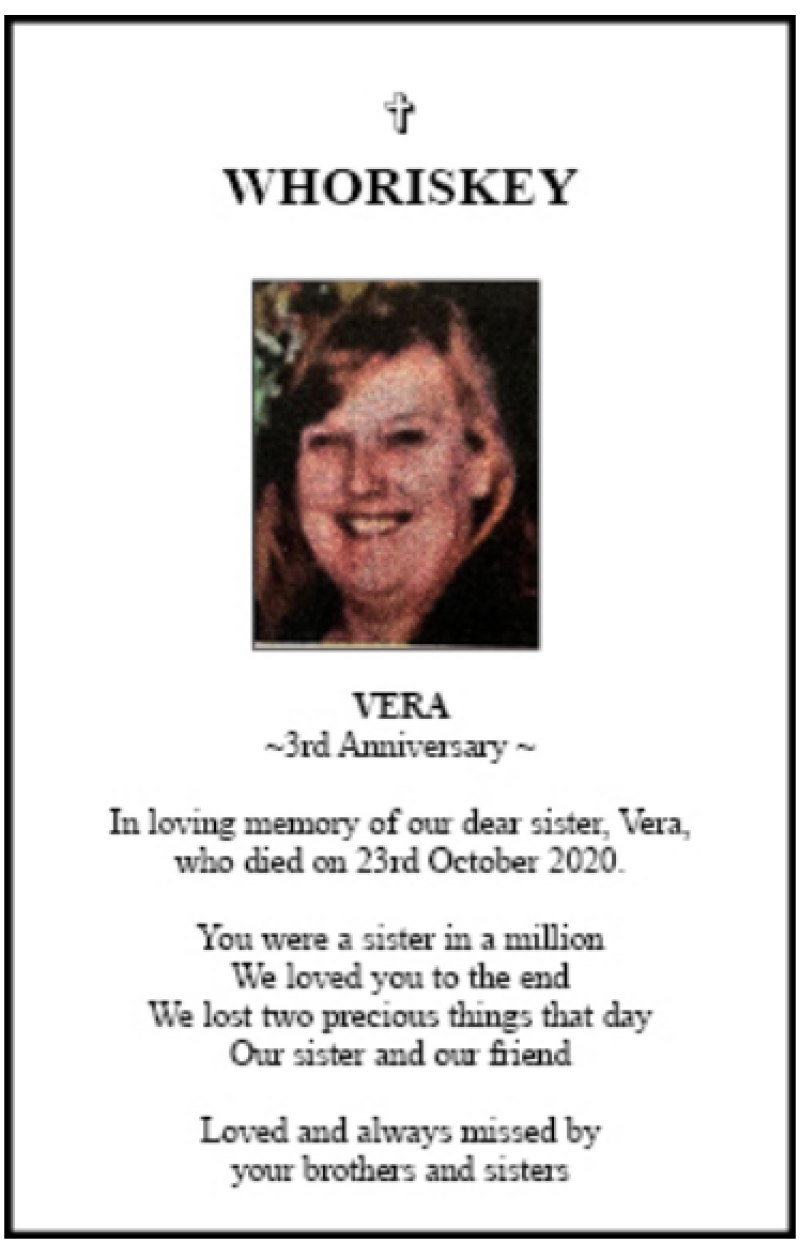 Memoriam - Vera Whoriskey - 3rd Anniversary