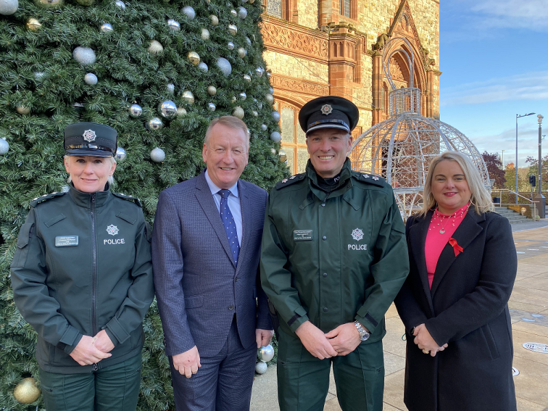  Chief Inspector Yvonne McManus; Jim Roddy, City Centre Initiative Manager; Derry City & Strabane Area Commander, Chief Superintendent Nigel Goddard, and Chair of Derry and Strabane Policing and Commu
