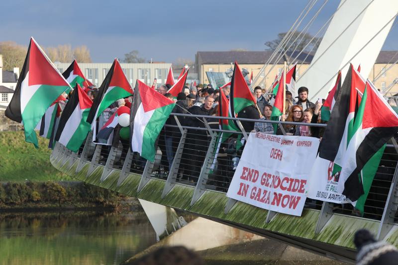 Derry opposes 'Genocide in Gaza' with 'Vigil for Palestine' on Peace Bridge.