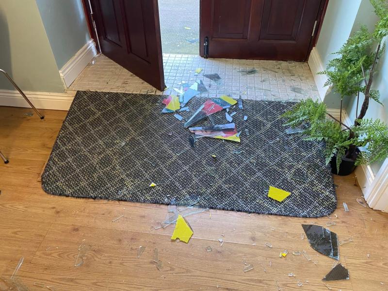 Laois Offaly TDs constituency office window smashed