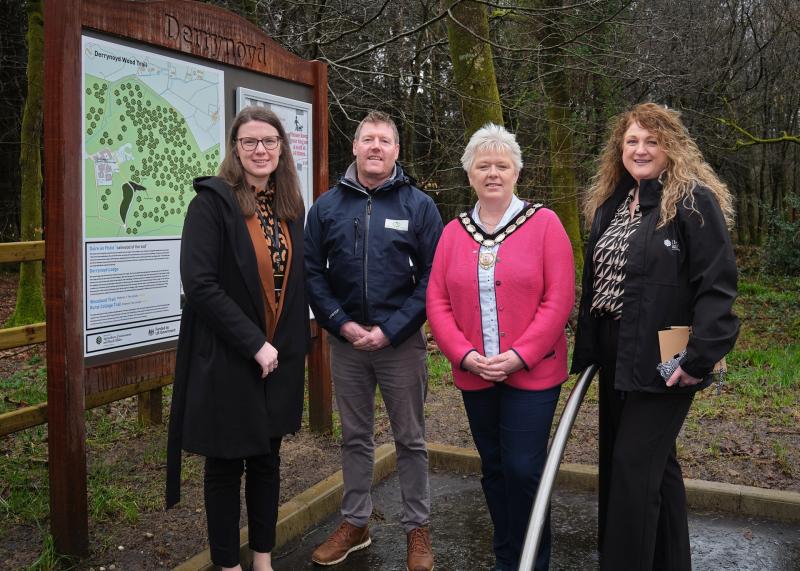 The Deputy Chair of Mid Ulster District Council, Councillor Meta Graham with Rebekah Bleakley, UK Shared Prosperity Fund, Gareth Casement, Forest Service Northern Ireland and Teresa O'Neill, DAERA.