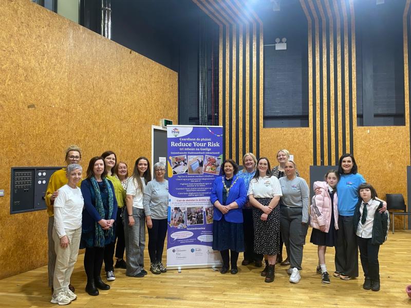 Mayor Patricia Logue at the launch of Hive Cancer Support's children's workshop in Irish.
