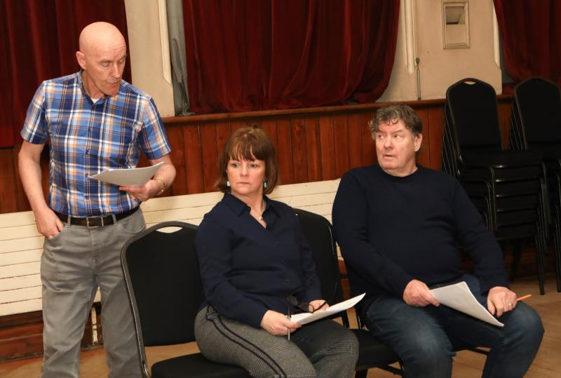 Pat Lynch, Maeve Connelly and Gerry Doherty getting into character at 'The Derry Yank' rehearsals in St Columb's Hall.