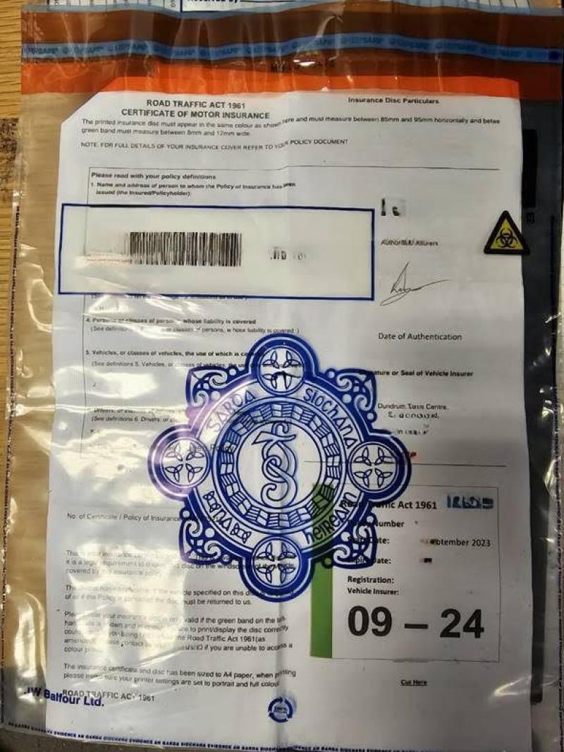 Naas  driver faces 'possible fraud charge' after being caught with 'false insurance certificate' 
